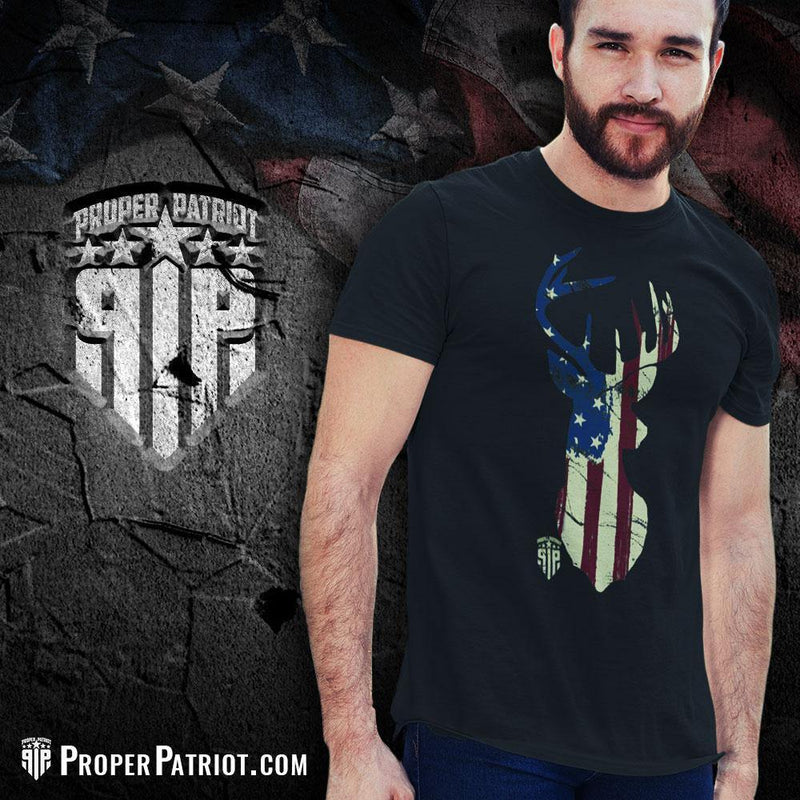 Deer Head - American Flag Shirt - Patriotic Shirts for Men - Proper Patriot