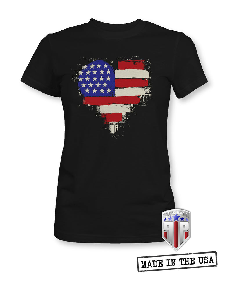 Love American Flag Heart - USA Apparel Shirts - Women's Patriotic Shirts - Proper Patriot