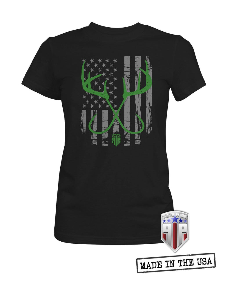 Hooks and Horns- American Flag Apparel - USA Shirt - Women's Patriotic Shirts - Proper Patriot