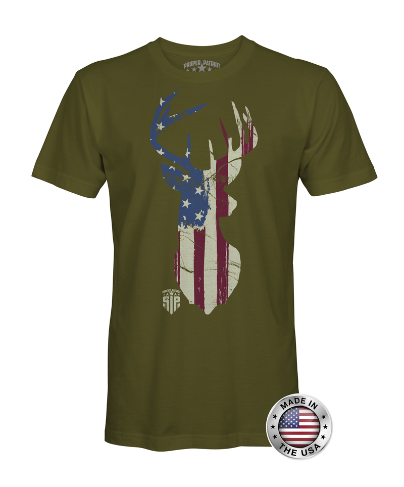 Deer Head - American Flag Shirt - Patriotic Shirts for Men - Proper Patriot