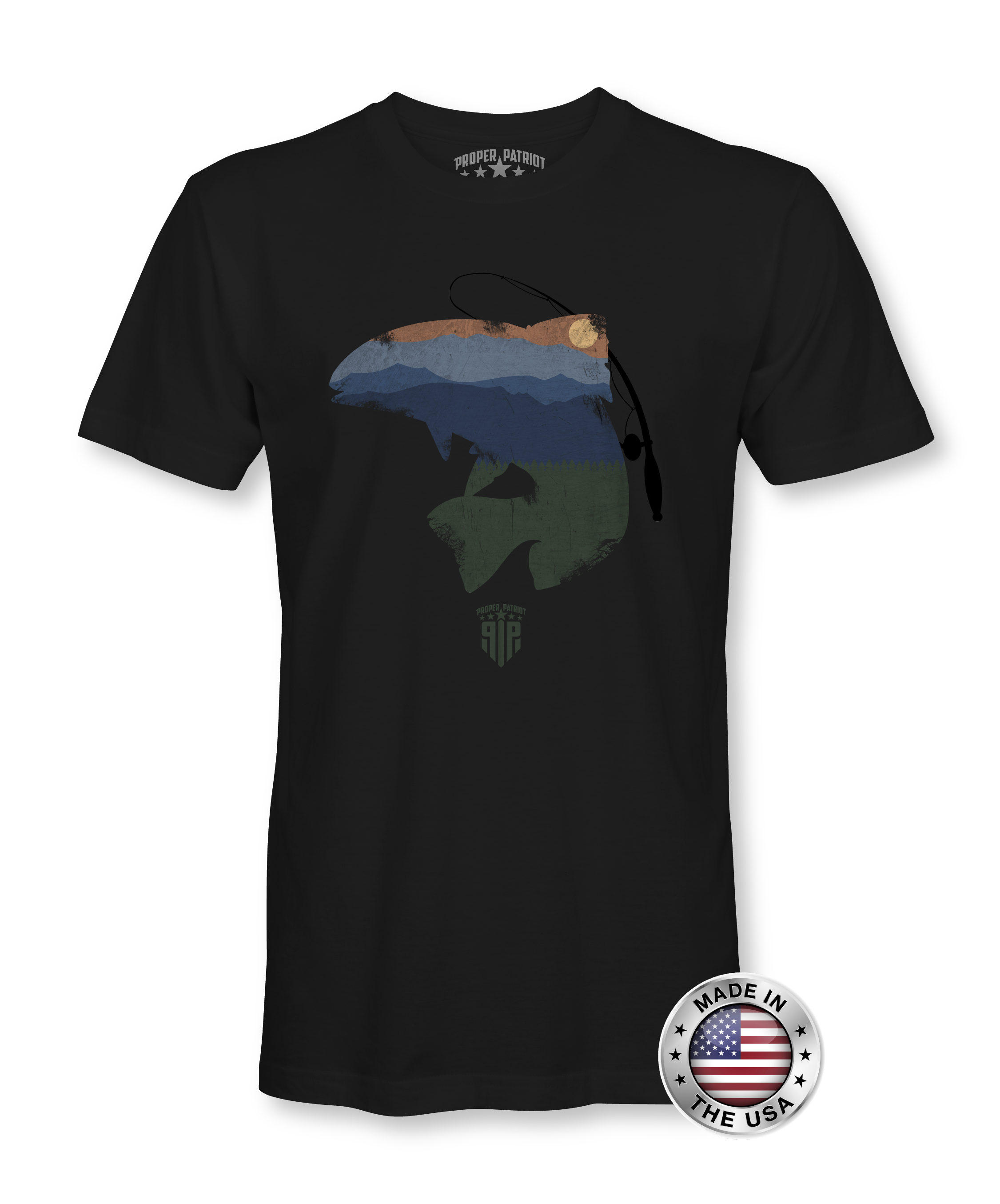Trout Fishing Shirt - Mountain Sunset - Great Outdoors - Patriotic Shirts for Men - Proper Patriot