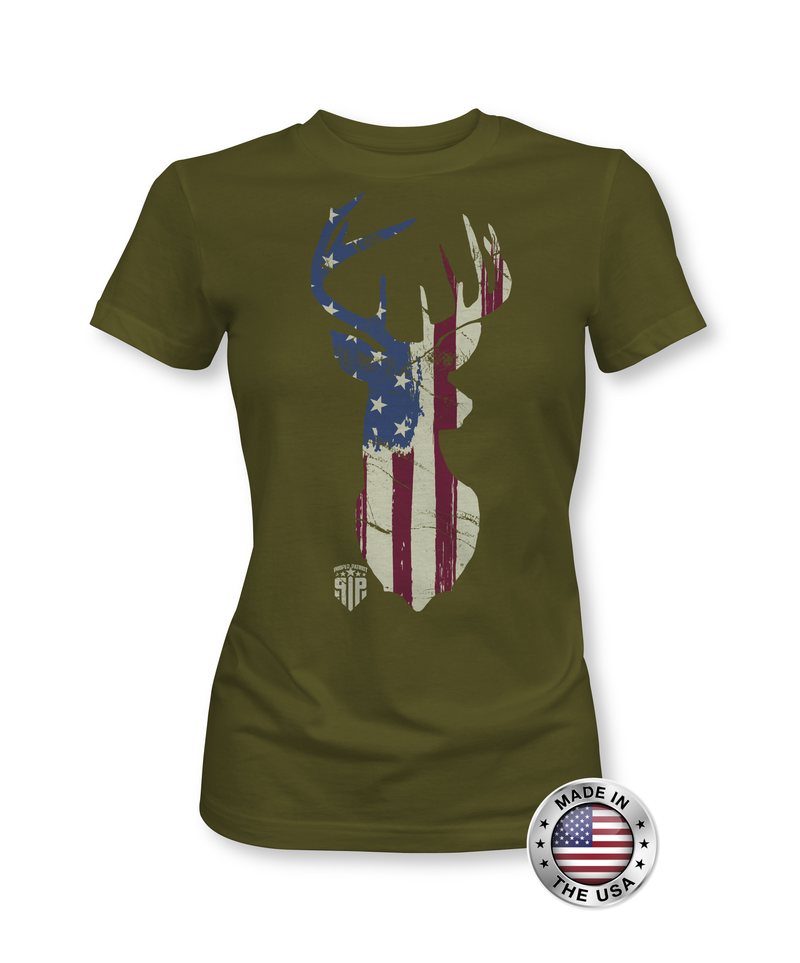 Deer Head - American Flag Shirt - Women's Patriotic Shirts - Proper Patriot